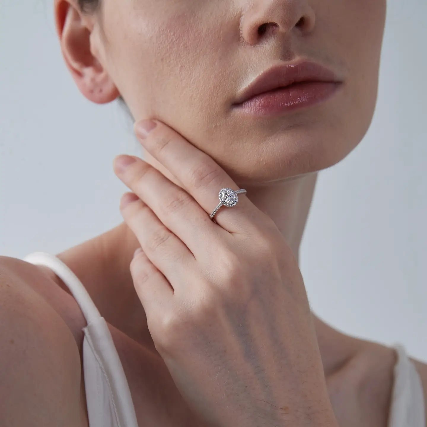 Oval Moissanite Halo Engagement Ring