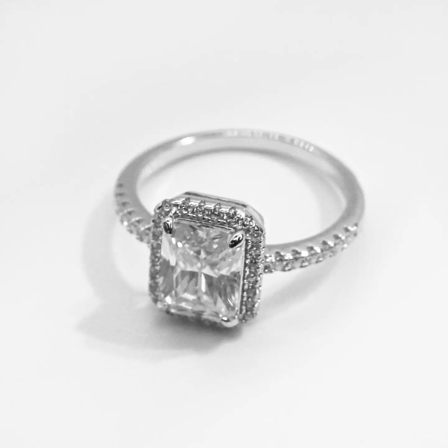 Timeless Emerald-Cut Moissanite Halo Ring, 2.0 Carat, Sterling Silver