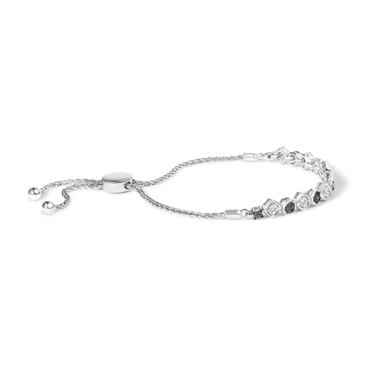 Silver 1/10 Cttw Blue & White Diamond Link Cholak Bracelet