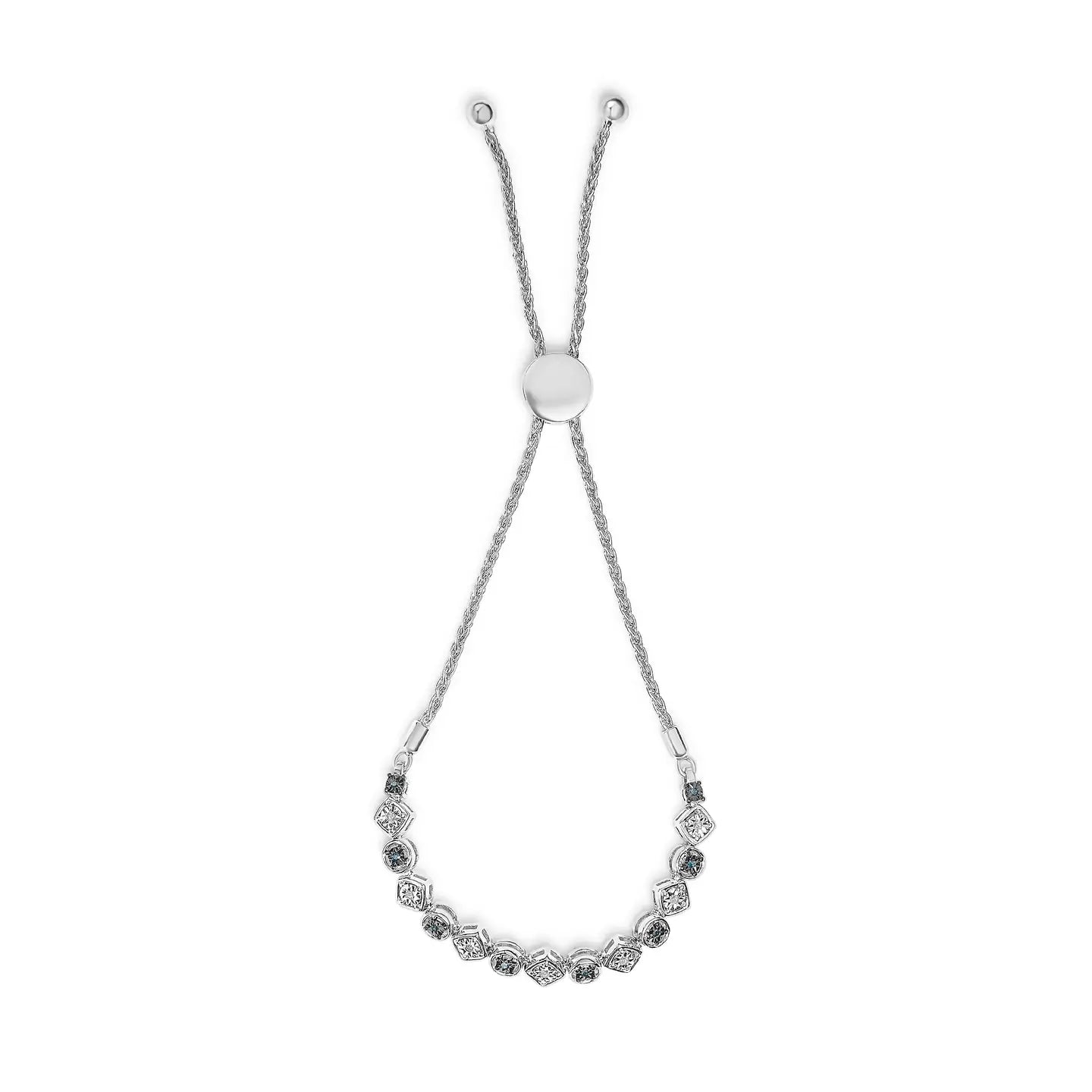 Silver 1/10 Cttw Blue & White Diamond Link Cholak Bracelet