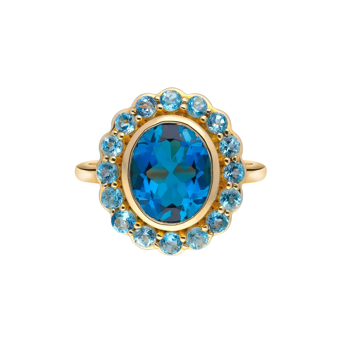 14K Yellow Gold Blue Topaz Nightfall Rose Ring