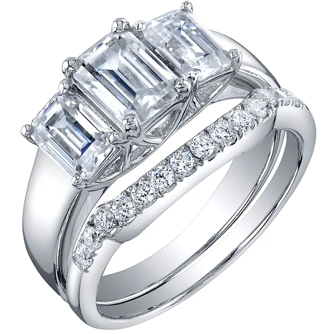 Moissanite Emerald Cut Ring Set