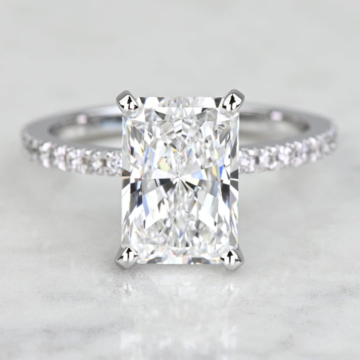 3.00 Carat VVS1 Natural Radiant Diamond Petite Pave Engagement Ring – 18K White Gold