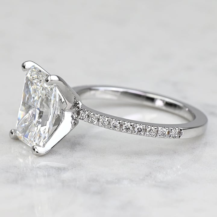 3.00 Carat VVS1 Natural Radiant Diamond Petite Pave Engagement Ring – 18K White Gold