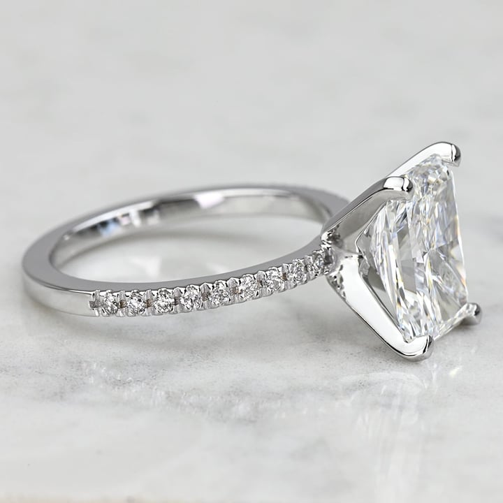 3.00 Carat VVS1 Natural Radiant Diamond Petite Pave Engagement Ring – 18K White Gold