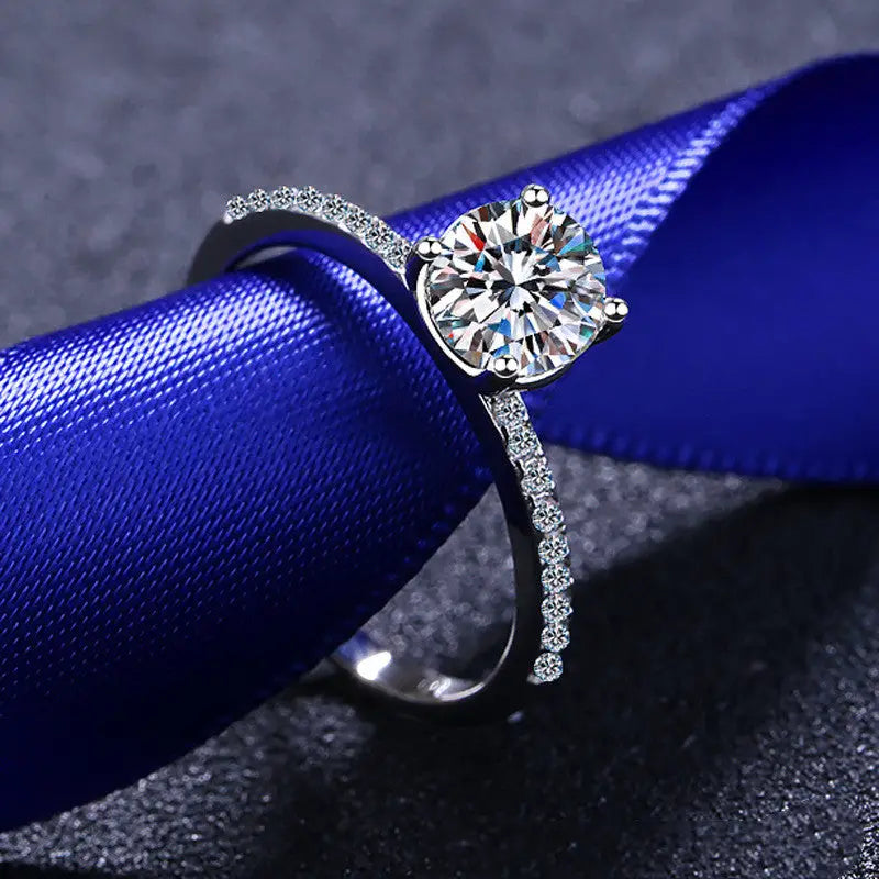 Moissanite Pave Band Engagement Ring