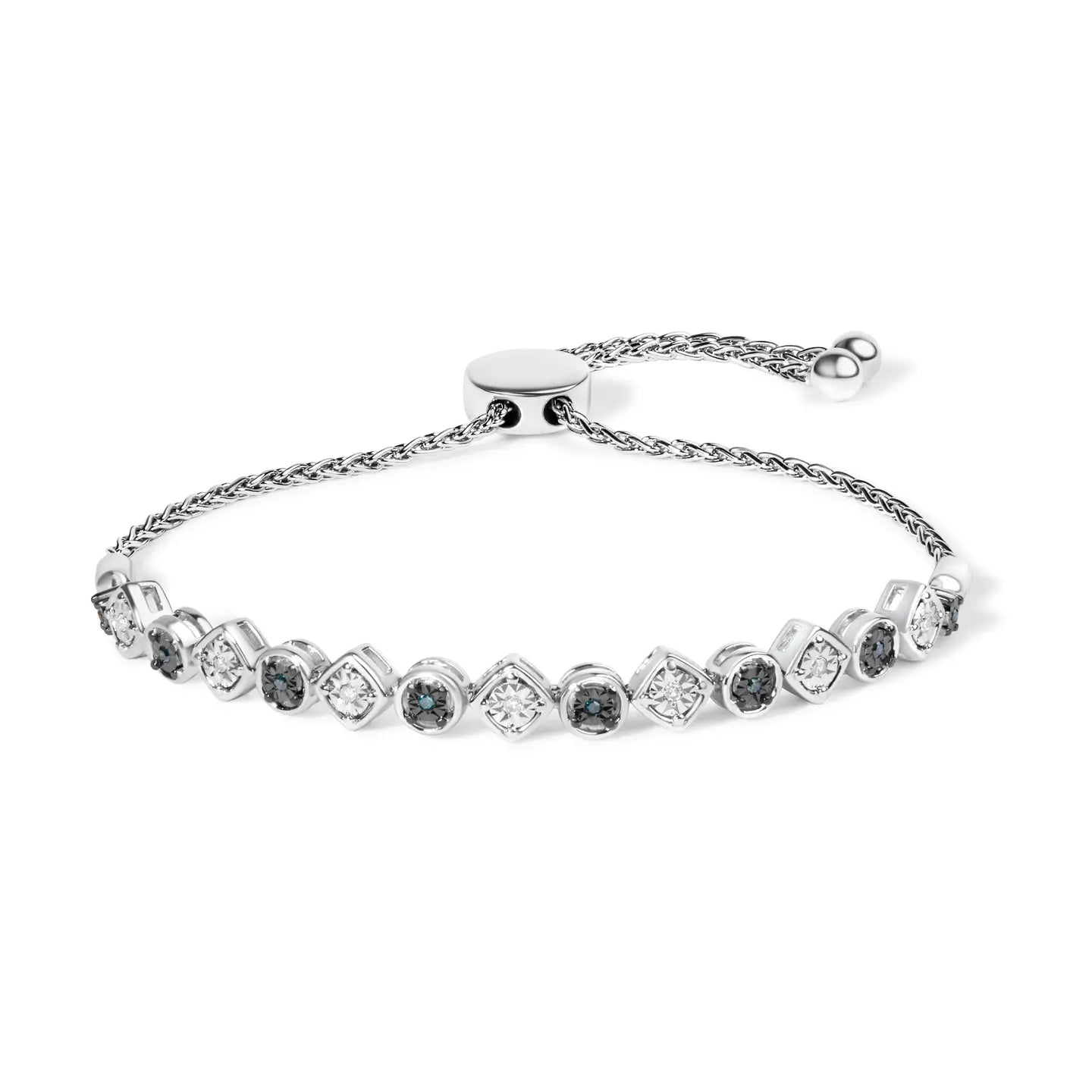 Silver 1/10 Cttw Blue & White Diamond Link Cholak Bracelet