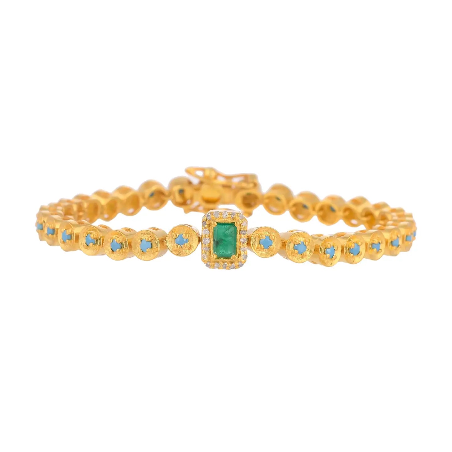 Diamond Emerald Turquoise Silver Vermeil Bracelet