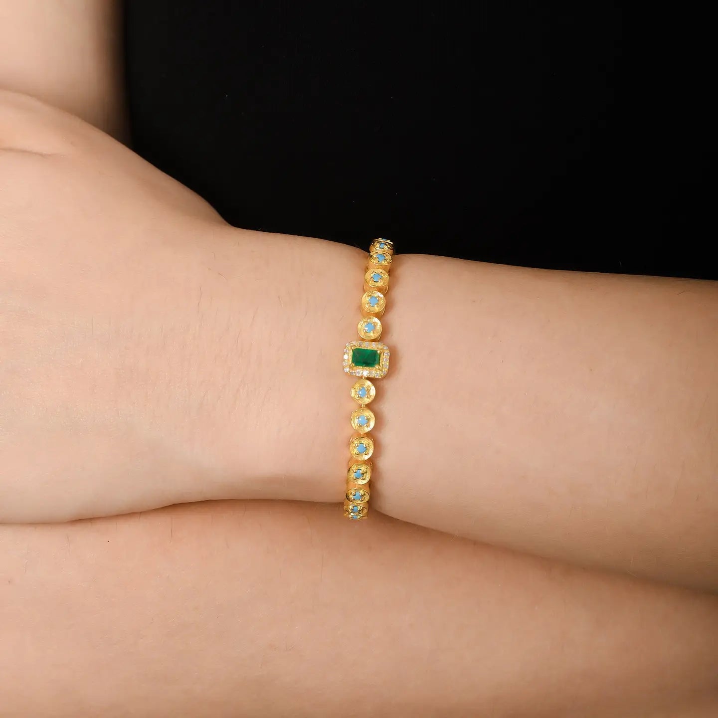 Diamond Emerald Turquoise Silver Vermeil Bracelet