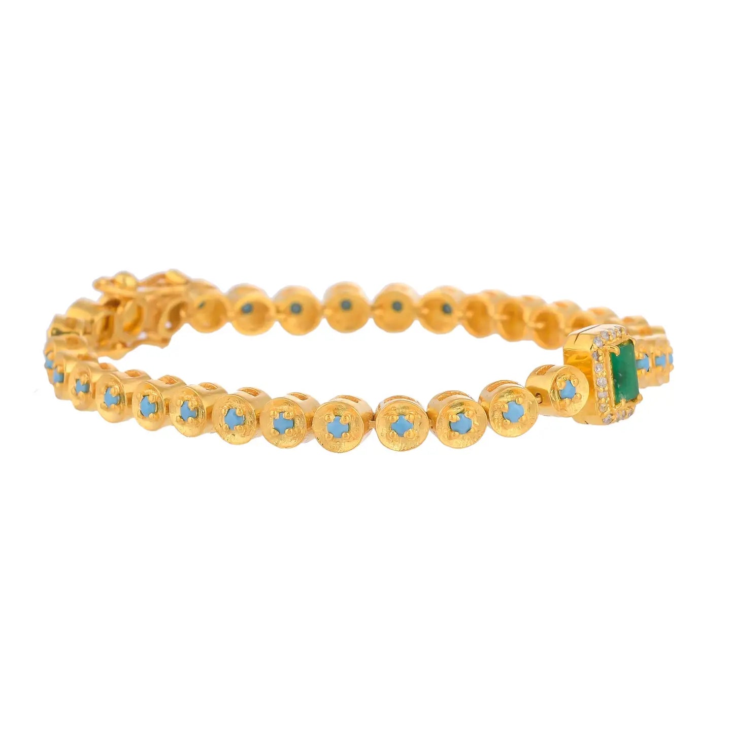 Diamond Emerald Turquoise Silver Vermeil Bracelet