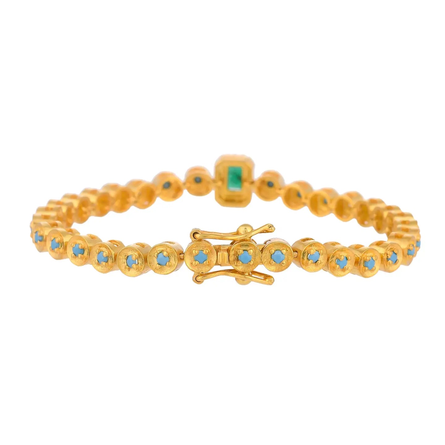 Diamond Emerald Turquoise Silver Vermeil Bracelet