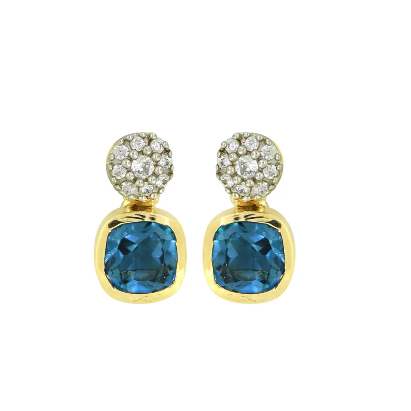 London Blue Topaz White Zircon 14K Yellow Gold Stud Earrings