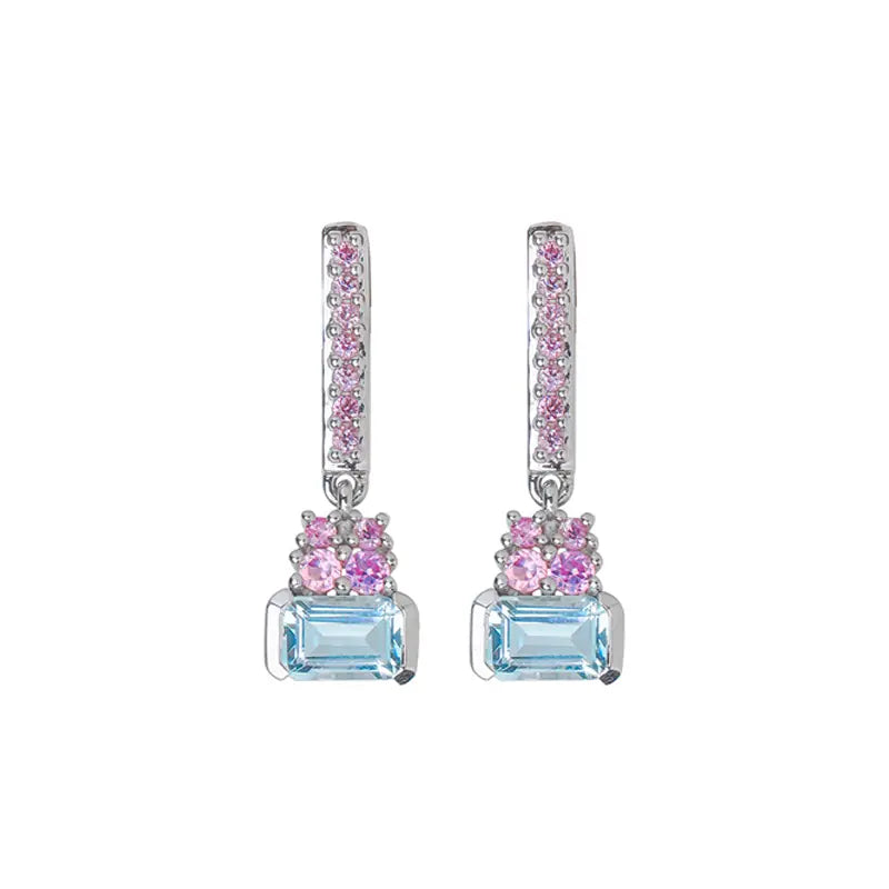 14K White Gold Aquamarine Roselight Cascade Stud Earring