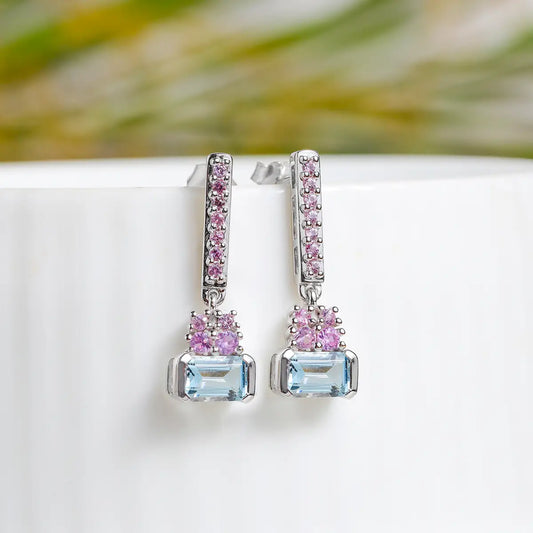 14K White Gold Aquamarine Roselight Cascade Stud Earring
